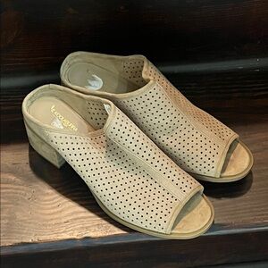Koolaburra Perforated Tan Suede Open-Toe Mule